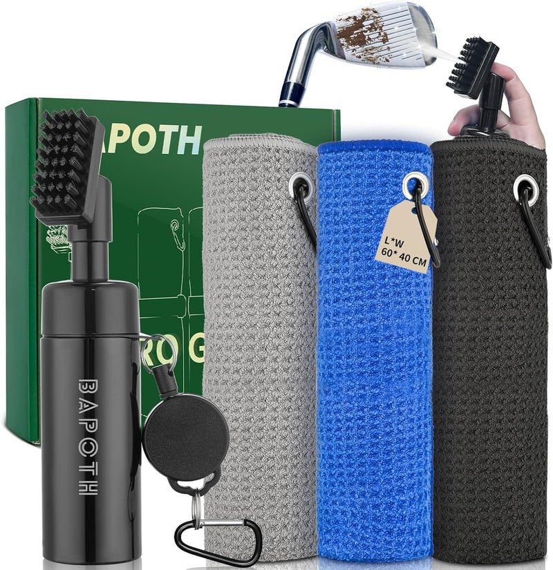 BAPOTH Store Golf Club Cleaner, Non-Leaking Stretchable Golf Club Brush with Microfiber Golf Towel (23.6 * 15.7 in), Strong Bristles Golf Brush Can Hold 5oz Water, Essentials Golf Accessories for Men - Image 1
